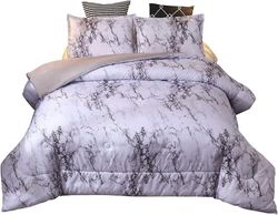 Kerota Valkoinen ja harmaa marmori tikattu päiväpeite Käännettävä khaki-peitesetti tyynypehmusteilla Pehmeä mikrokuitupeittosetti Ylellinen moderni...