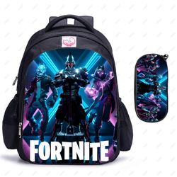 2kpl Fortnite-reppu koululaukku pojille tytöille kynäkotelo koululaukkupelit sarjakuvalaukkutarvikkeet lasten reppu ensisijainen Valkoinen