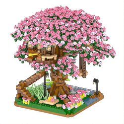 Sakura Tree House byggesten sæt Micro Architecture 2008stk Mini mursten af kirsebærblomst Bonsa