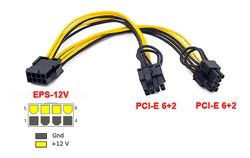 Cpu 12v 8 Pin Til Dual 8 (6+2) Pin Pcie Adapter Strømforsyningskabel 20cm