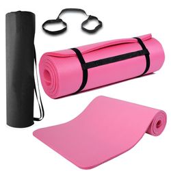 15mm tykt non slip gym træningsudstyr pilates yogamåtte og bære Pink