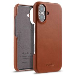 MELKCO iPhone 16 -kotelolle, joka on yhteensopiva MagSafe vahamaisen aidon lehmännahkaisen PC-puhelimen takakannen kanssa - Bro Monivärinen Brown