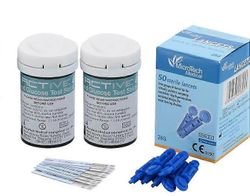 Verensokerimittarin diabeteksen testaussarja, jossa on 50 testiliuskaa ja 50 lansettia - helppo ja kivuton testaus (ei sisällä verensokerimonitoi)