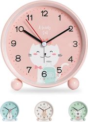 Koulutus Lasten herätyskello - päivä / yö, lasten herätyskello Ei-tikittävä analoginen herätyskello Matka herätyskello (vaaleanpunainen kissa) s202...