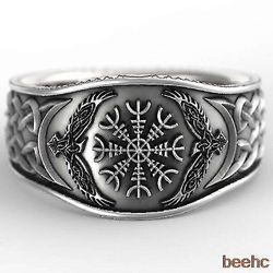 Viking Nordway Celtic Knot Vegvisir Compass Crow Rings Muoti Vintage Amulet Shield Of Awe Symbol Sormukset miehille Punk Korut meille 10