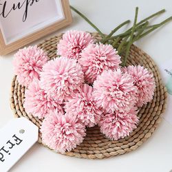 Linkrunning 10 kunstige blomster krysantemum kugle buket, hjemmekontor cafe fest bryllup banket dekoration (pink)