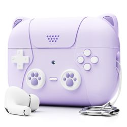 Fiauli Cartoon Cat Shape silikoni nappikuulokkeet suojakotelo iskunkestävä edessä LED näkyvä kuulokekansi Airpods Pro2: lle Violetti for AirPods Pro2