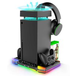 Tyyppi A IPEGA PG-XBX028S Xbox Series X -jäähdytystelineelle Kahden ohjaimen lataustelakka RGB-valolla