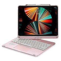 Yhteensopiva näppäimistökotelo Air 13:lle (2024) ja Pro 12.9:lle (2022/2021/2020/2018), taustavalaistulla ohjauslevyllä ja tabletin kuorella Vaalea...