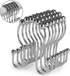 Linkrunning 12 Pack bruseforhæng kroge rustfri rustfrit stål dobbelt glidende anti-fall krog til badeværelse bruseforhæng (krom)