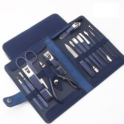 Zhuopai Blue Nail Enhancement Tool Set, rustfrit stål negleklipper sæt, hjem manicure klippere 15 sæt 15 sets