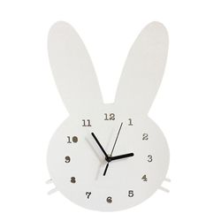 ZHOUBA Nordic Cute Rabbit Wooden Mute Wall Clock Bedroom Kids Room Home Decoration Hvit