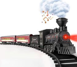 Model togsæt til drenge - metal elektrisk toglegetøj med damplokomotiv, glød personvogn, legering legetøjstog med rige bælter, juletog til
