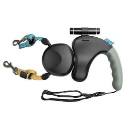 Benwis HA-DWL-2 Dual Sisäänvedettävä Talutushihna - LED-taskulamppu Koiran Ulkoiluhihna (Harmaa) Monivärinen Black