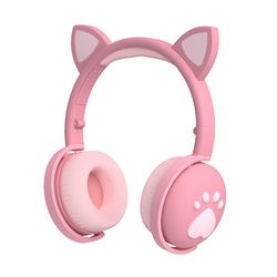Yunshu Stereo Gaming Headset, Cat Ear Støjreduktion Computer Gaming Hovedtelefon Pink