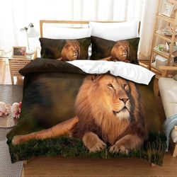 Kerota Wild Animal Lion -pussilakana Käännettävä pehmeä mikrokuituvuodesetti vetoketjusulkimella lapsille Teini-ikäiset Aikuiset Palasetti King220x...