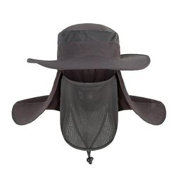 Besser Mænd Kvinder Fishing Bucket Hat Hals Flap Ansigtsmaske Bred Rand cap Dyb grå