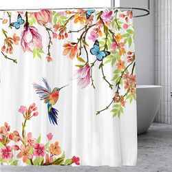 Heyone dusj gardin blomst, kolibri dusj gardin for bad med kroker, polyester stoff dusj gardin sett maskinvaskbar vanntett moderne flaggermus