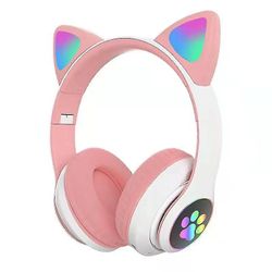 Happyshop Langattomat Bluetooth-kuulokkeet Cat Ear -kuulokkeet led-valolla Vaaleanpunainen