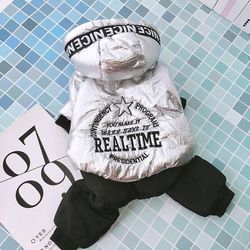 Sølv buksedragt til hunde Tyk Pet Hoodie Parka Vinter hund tøj varme fire ben overalls for små hunde Hvalp Schnauzer 10a S
