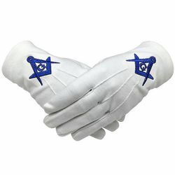 Bricks Masons Frimurerisk 100% bomuldshandsker firkantet kompas og g blå maskine broderi Xl
