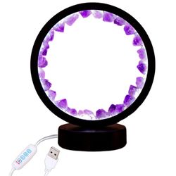 Koristeellinen kristallipylväs LED-yövalo USB-kiviyölamppu meditaatioihin ja kodin ilmapiiriin valo Ametisti hampaat