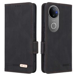 For vivo V50 5G -kotelo, nahkainen lompakkokotelo, jossa läppä ja koristeet - musta Monivärinen Black