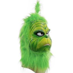 Christmas The Grinch Full Head Latex Mask Xmas Hat Monster Adult Hansker Grinch julemaske C