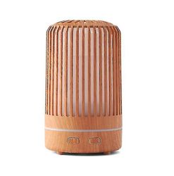 Aromaterapi Luftfugter Diffuser, cylindrisk træ korn Hollow Aroma Diffuser gul