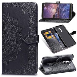Etui til Nokia 7 Plus Cover Læder Tegnebog Cover Prægning Mandala Magnetic Flip Protection Stødsikker - Sort
