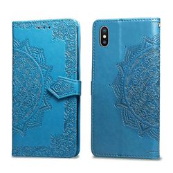 Etui til Iphone Xs Max Cover Læder Tegnebog Cover Prægning Mandala Magnetisk Flip Beskyttelse Stødsikker - Blå