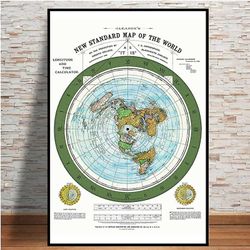 Flat Earth Kart Gleason's New World Map Wall Art Maleri For estetisk stue Dekor HD Moderne S