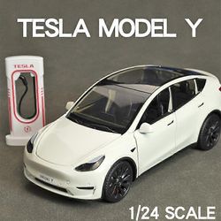 1:24 Model Y Model 3 Model S metalliseoksesta painevalettu leluautomalli Ääni ja valo Lasten lelukeräilyesineet Syntymäpäivälahjat model 3 black