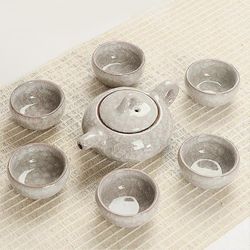 Kiinalainen teesetti posliini-teekannu 6 keraamisella teekupilla Kotikoristeita Tiili valkoinen