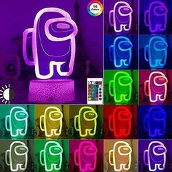 Among Us yövalo lapsille,3D illuusio pöytävalaisin 16 väriä vaihdettu kaukosäätimellä, peli USB-lataus LED-valo lapsille lahja makuuhuoneen sisustus