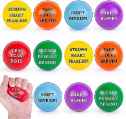 Motivoivat stressipallot, 12kpl inspiroivaa stressiä 2 tuuman vaahtomuovi positiivisilla ketoilla lapsille ja aikuisille Stressiä lievittävä käsiha...