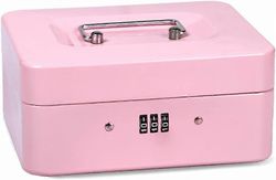 Tinor lukittava teräs turvalaatikko, mini kannettava turvalaatikko, mini kannettava teräs turvakaappi, irtotavarana, kolikot (vaaleanpunainen)