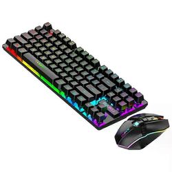 2.4G langaton pelaajanäppäimistö ja -hiirisarja RGB-pelinäppäimistön taustavalo Gamer Kit 87 näppäimen latausnäppäimistö tietokoneelle