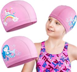 Ersam 2 kpl Lasten uimalakit lapsille, taaperoille, lapsille, pojille ja tytöille, lasten vedenpitävä uimalakki pitkille ja lyhyille hiuksille