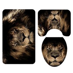 3 in 1 leijonakuvioiset kylpyhuonetyynyt asetettu liukumaton pesuhuoneen matot matto wc-istuimen kannen kansi kotihotellille 75X45cm