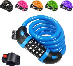 Augro Pyörän lukko, pitkä 120cm x 12mm, kaapelilukko 5-numeroinen Smart Code ja rattaat BikeBlue