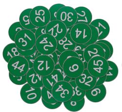 Muoviset numerotunnisteet Kaiverretut numeroidut tunnisteet Id Tunnisteet Avaintunnisteet Ilman reikää Vihreä 51-100