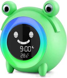 Lasten herätyskello, herätysvalo lapsille, unikouluttaja, 3 tilaa 5 luonnollista ääntä 5 säädettävää värillistä valoa Torkkutoiminto Herätyslamppu,...