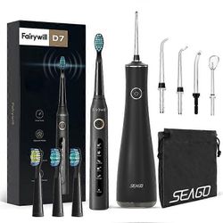 Vesilankaimen hampaiden puhdistusaine 5 suuttimella kannettava hammasvesisuihku ja sonic-sähköhammasharja 8kpl pään hammasharjoilla 8001hei-FW507he...