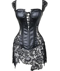 Ruili Victorianske Burlesque Cosplay Goth Black Lace Pu Læder Hæklet korset baskiske Shapewear Plus Size sort 5XL