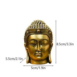 Northern Ancient Buddha Head Statue, gullbelagt miniatyrstatue, Zen Home Interior Decoration, Sørøstasiatisk kreativ harpiks C