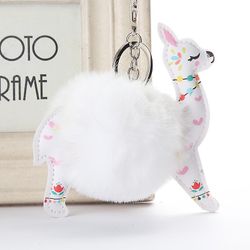 Dejlig Alpaca Blomstermotiver Key Chain Bag Vedhæng Bil hvid