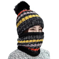 Besser Lady strikket hue foret hals wrap sæt Sort