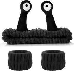 kylpyläpanta kasvojen pesuranneke setti meikki otsapanta etana koralli fleece hiusnauha ihonhoito hiuspanta joustava luova sarjakuva pääkääreet Musta