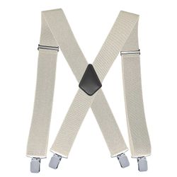 Hvite menns suspenders brede suspenders Justerbare elastiske menns suspenders med sterke klips, 5 cm brede, 120 cm lange